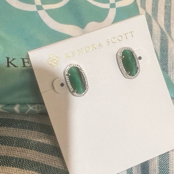 Ellie Silver Stud Earrings in Emerald Cats Eye - Picture 9 of 10